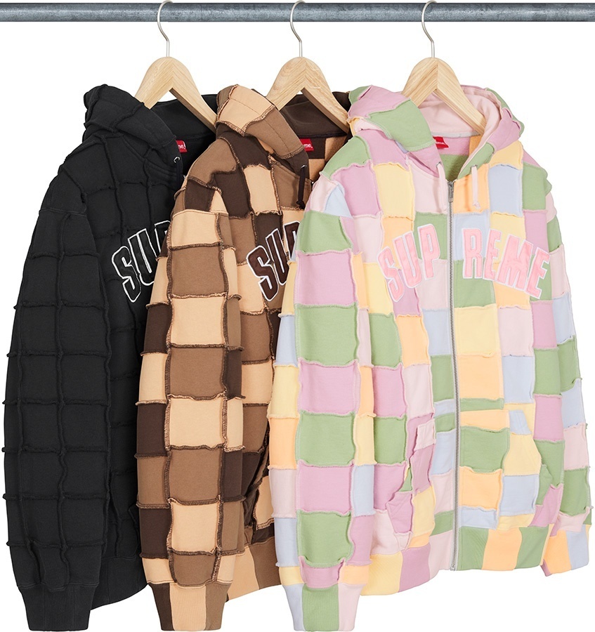 Reverse Patchwork Zip Up Hooded Sweatshirt